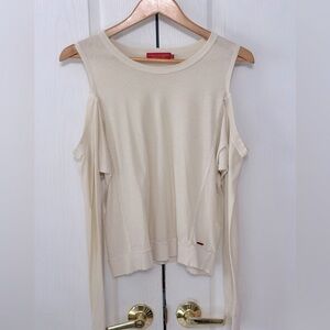 Philanthropy Womens‎ Cold Shoulder Long Sleeve Distressed Shirt Top Tee Size S